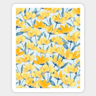 Golden yellow watercolor floral - baby teal background Sticker